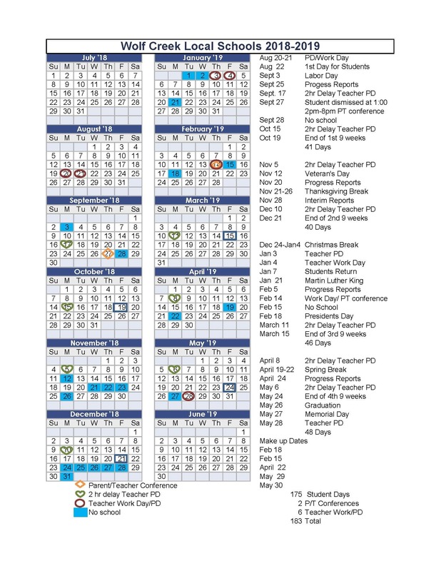 Waterford Elementary 2018-2019 School Calendar | Waterford Elementary